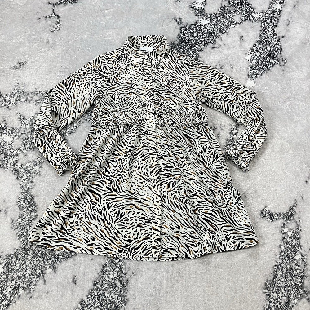 Topshop Animal Print Shirt Dress Women's Sz 4 Petite Long Sleeve Button Front